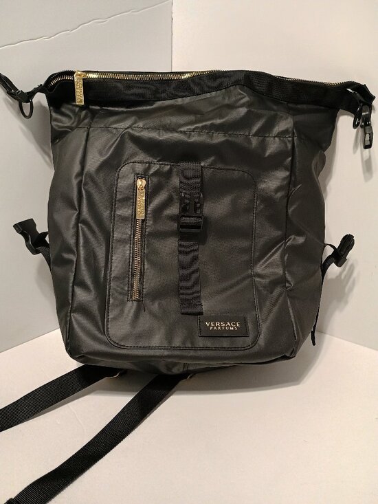 Versace Black Gold Greek Key Backpack Travel Bag main image 12
